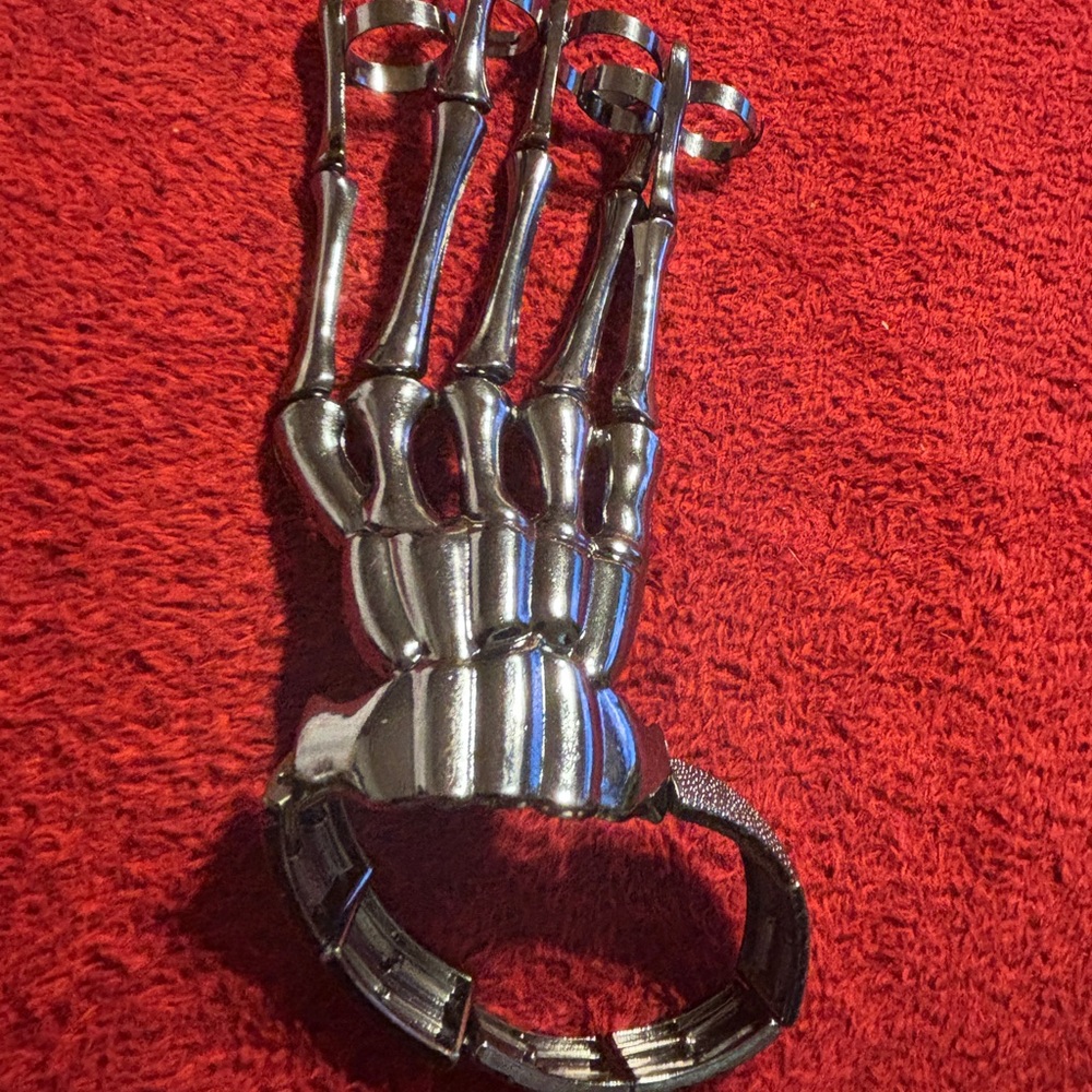 Silver Tone Skeleton Hand Bracelet